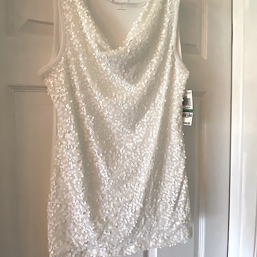 NWT INC white cotton tank top with sequins